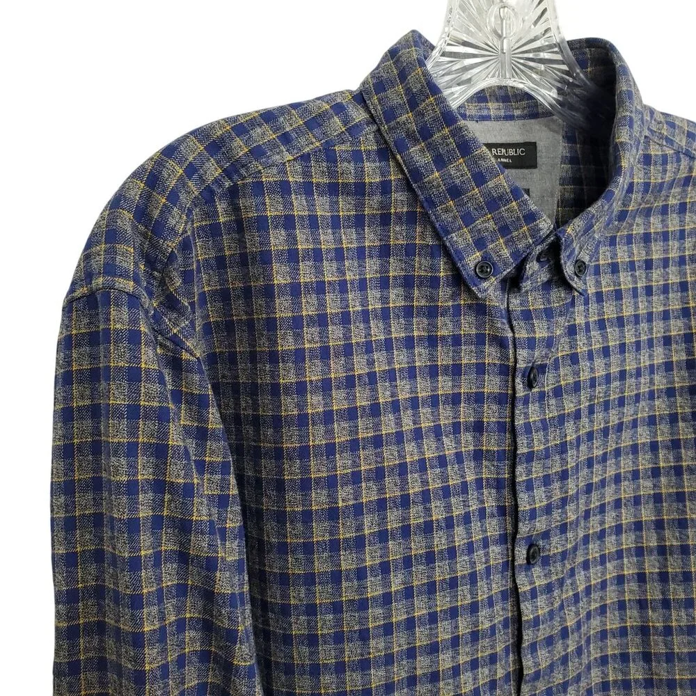 Banana Republic Mens L Shirt Luxe Flannel Camden Fit Plaid Button-Up Long Sleeve